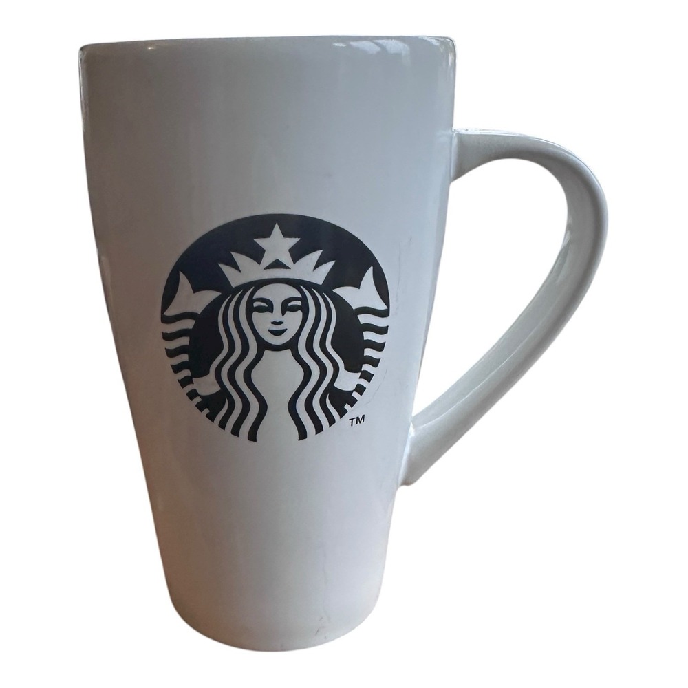 Starbucks Coffee Mug 18oz White Ceramic Siren Logo Tall Latte Cup Excellent